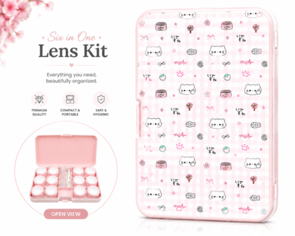 Pink Kitty Pattern 6-in-1 Premium Contact Lens Kit Box