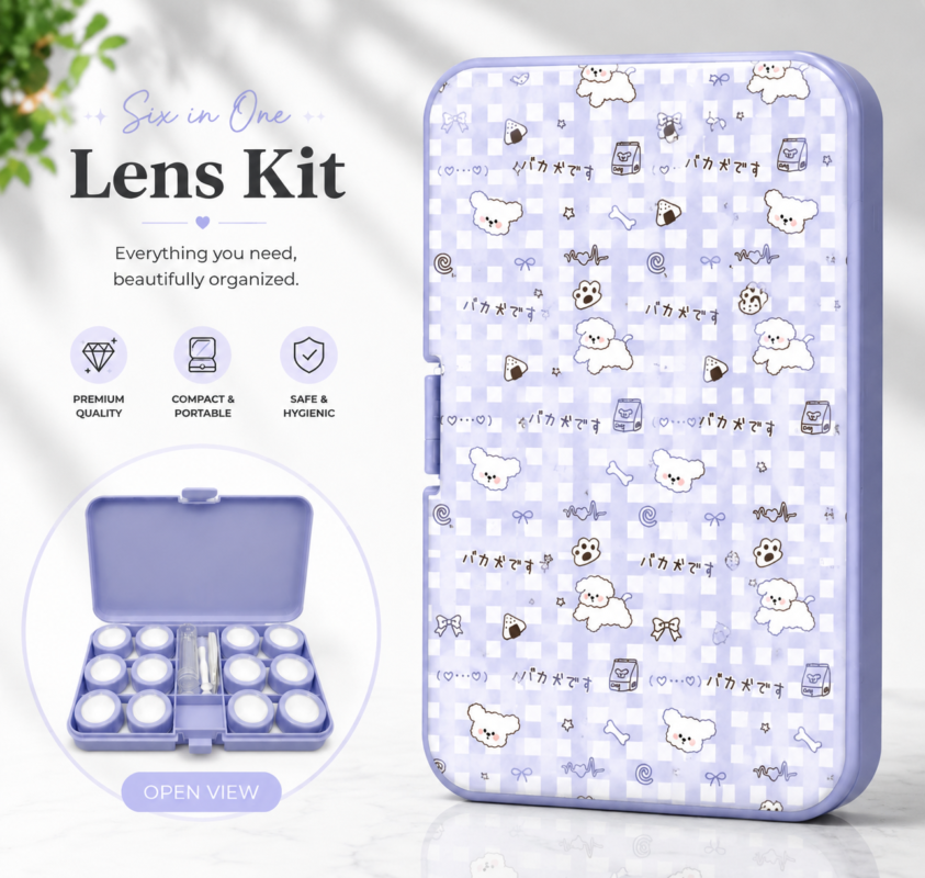 Lavender Puppy Pattern 6-in-1 Premium Contact Lens Kit Box