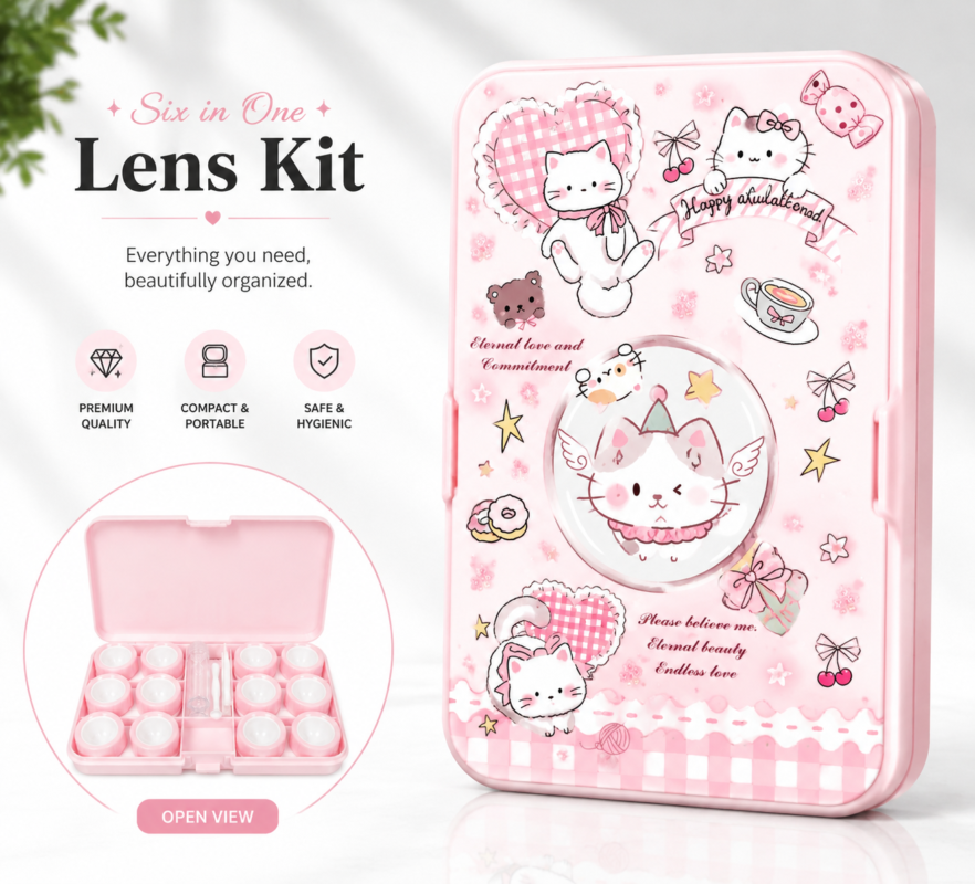 Pink Angel Kitty 6-in-1 Premium Contact Lens Kit Box