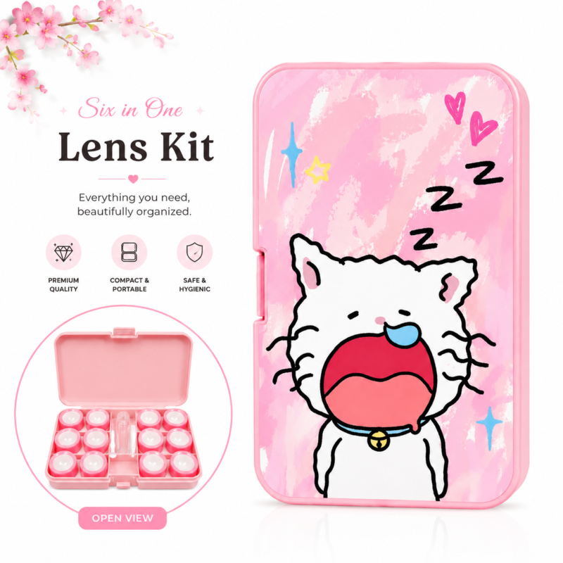 Sleepy Kitty Pink 6-in-1 Premium Contact Lens Kit Box