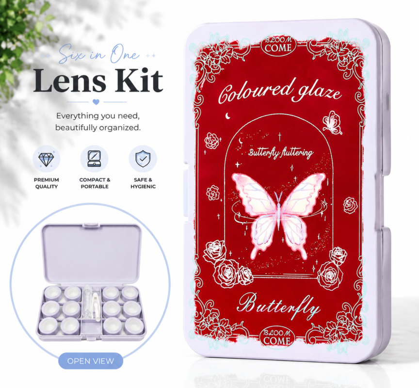 Royal Red Butterfly 6-in-1 Premium Contact Lens Kit Box