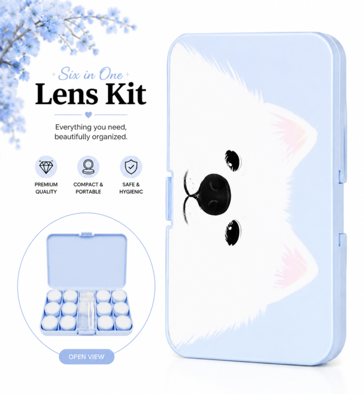Snow Puppy Blue 6-in-1 Premium Contact Lens Kit Box