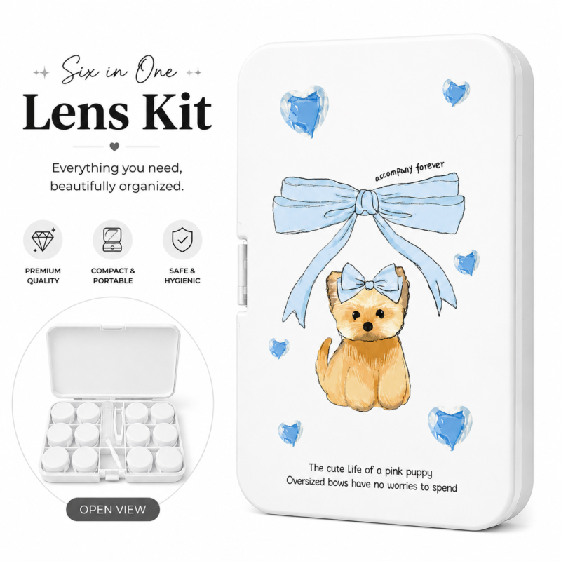 White Ribbon Puppy 6-in-1 Premium Contact Lens Kit Box