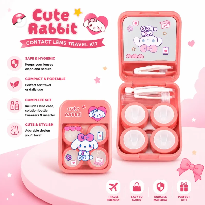 Cute Rabbit Pink 2 In 1 Contact Lens Travel Kitbox