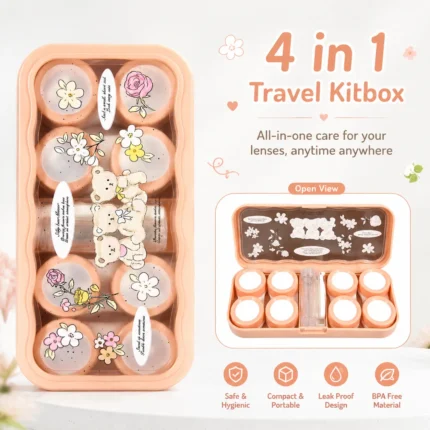 Vintage Bear Peach 4 In 1 Contact Lens Travel Kitbox