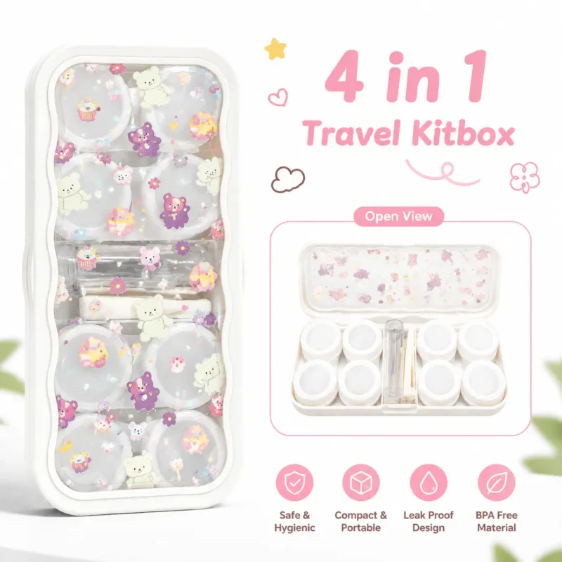 Sweet Bear Pink 4 In 1 Contact Lens Travel Kitbox