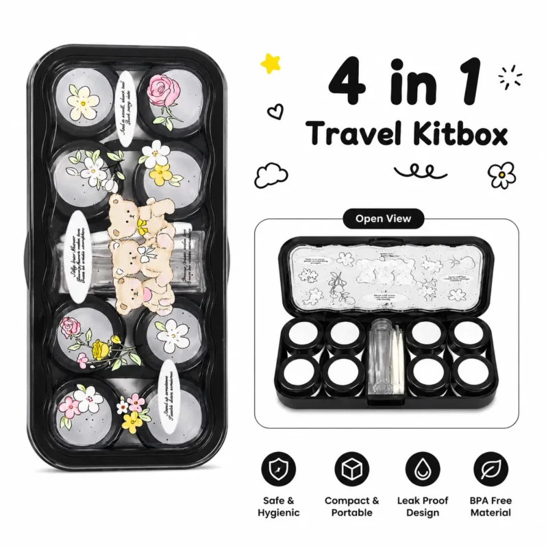 Vintage Bear Black 4 In 1 Contact Lens Travel Kitbox