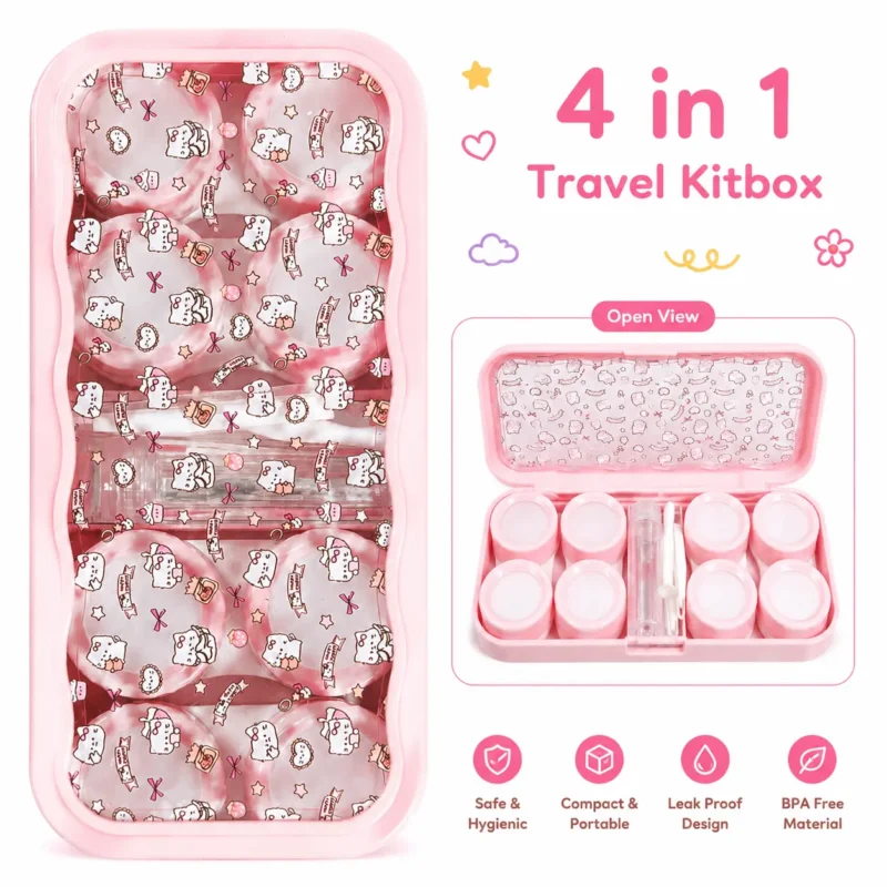 Cute Pink 4 In 1 Contact Lens Travel Kitbox