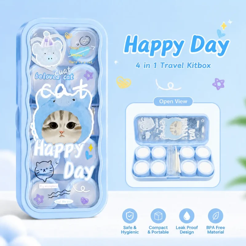 Happy Day Blue 4 In 1 Contact Lens Travel Kitbox