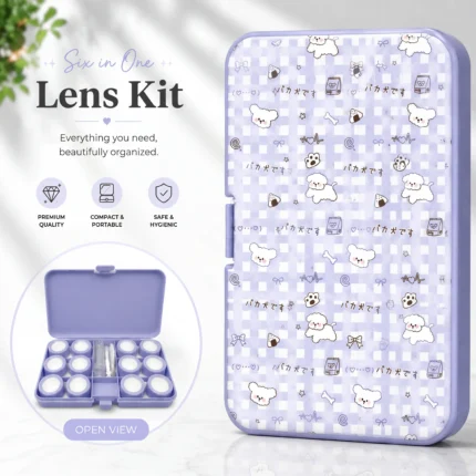 Lavender Puppy Pattern 6-in-1 Premium Contact Lens Kit Box