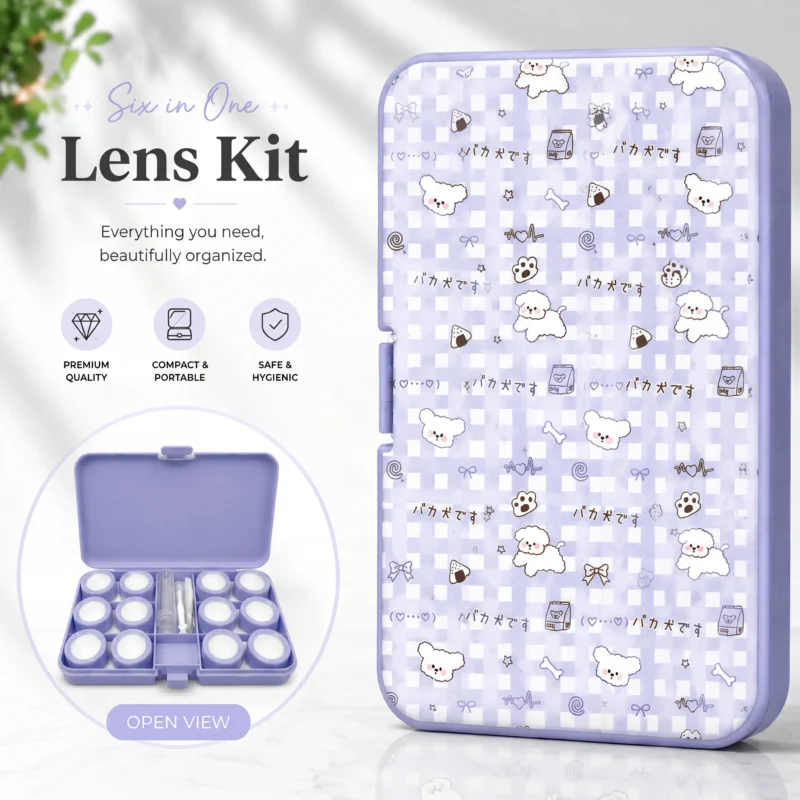 Lavender Puppy Pattern 6-in-1 Premium Contact Lens Kit Box