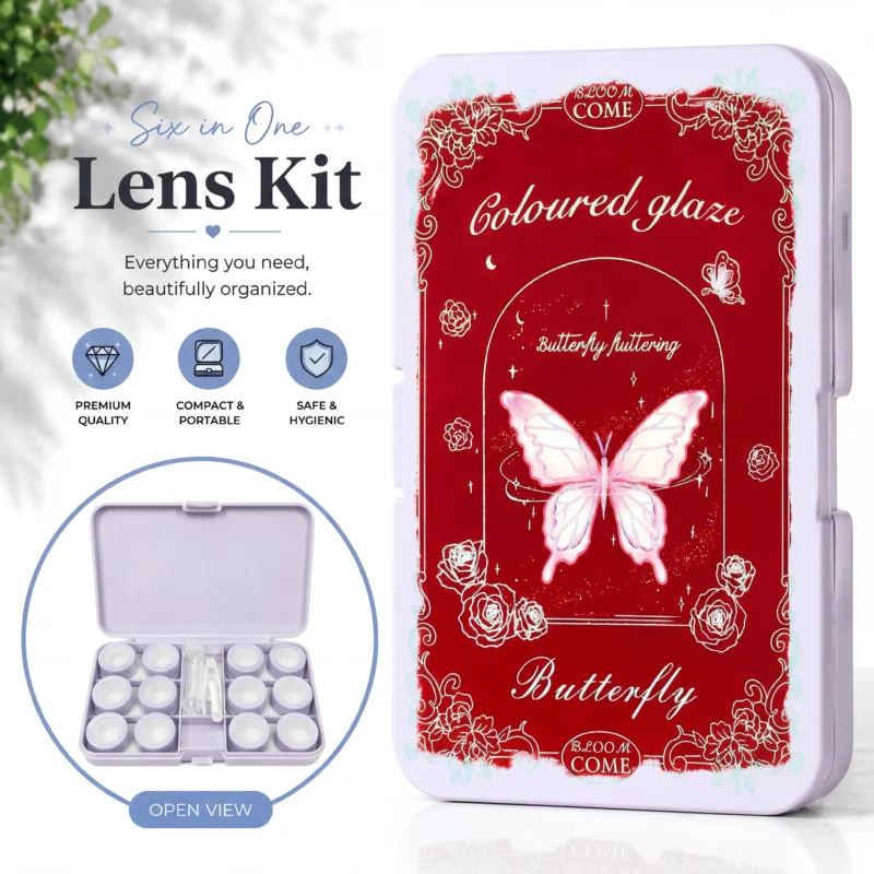 Royal Red Butterfly 6-in-1 Premium Contact Lens Kit Box