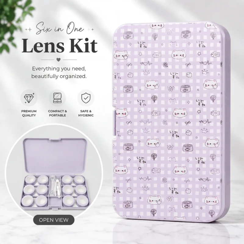 Lavender Kitty Pattern 6-in-1 Premium Contact Lens Kit Box