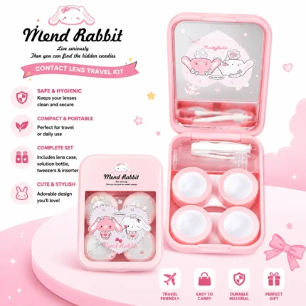 Mend Rabbit Pink 2 In 1 Contact Lens Travel Kit Portable Lens Case