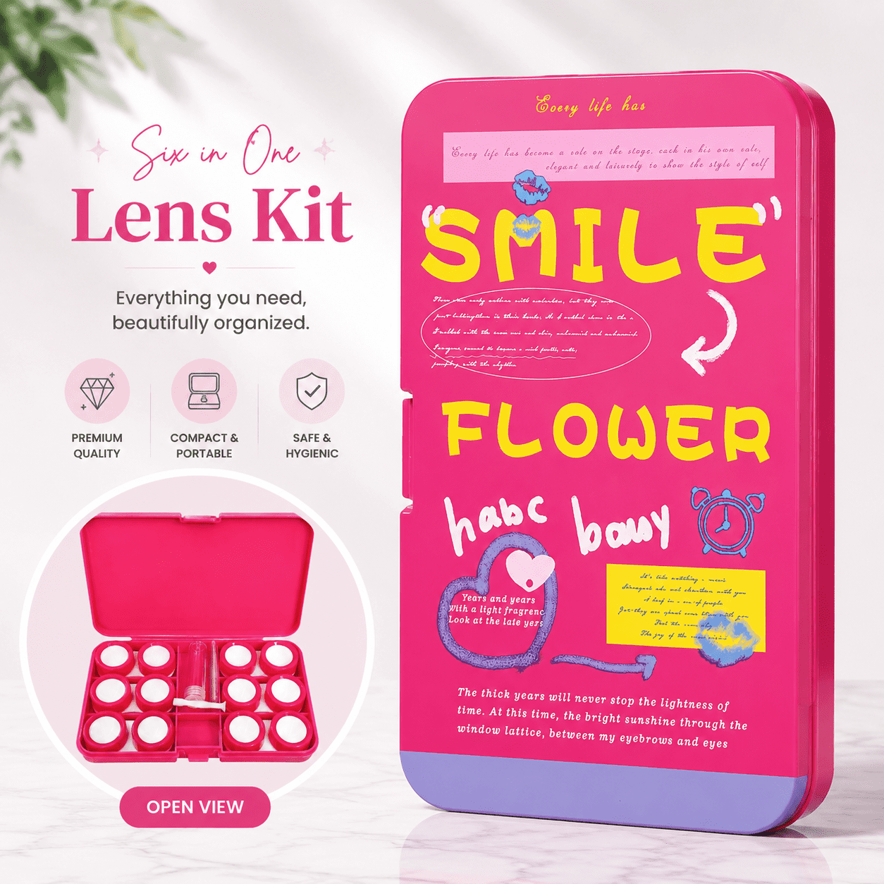 Pink Smile Flower 6-in-1 Premium Contact Lens Kit Box