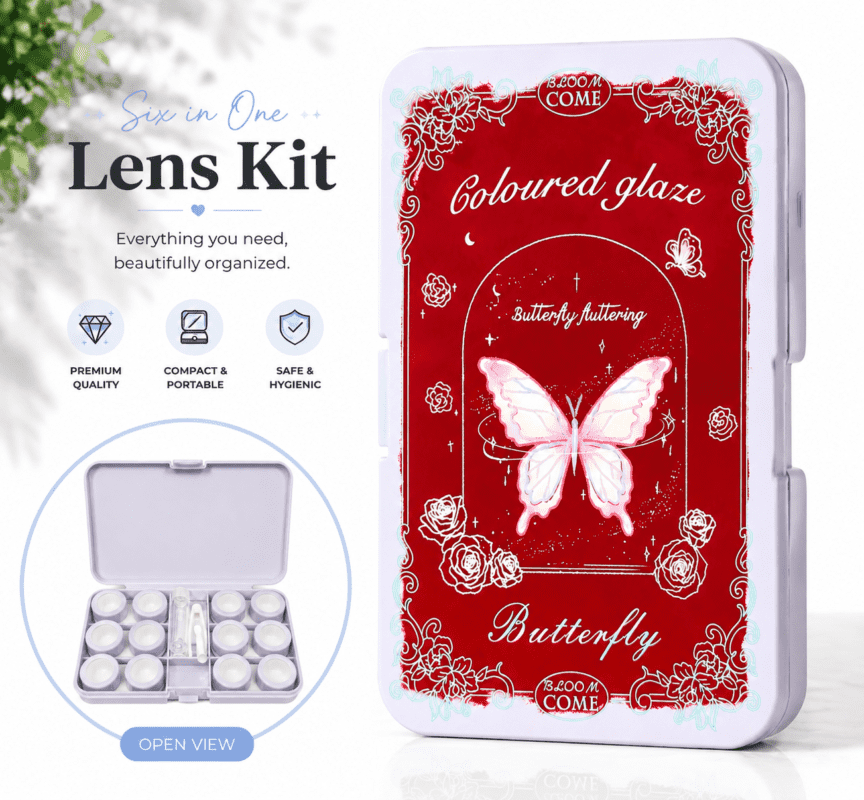 Royal Red Butterfly 6-in-1 Premium Contact Lens Kit Box