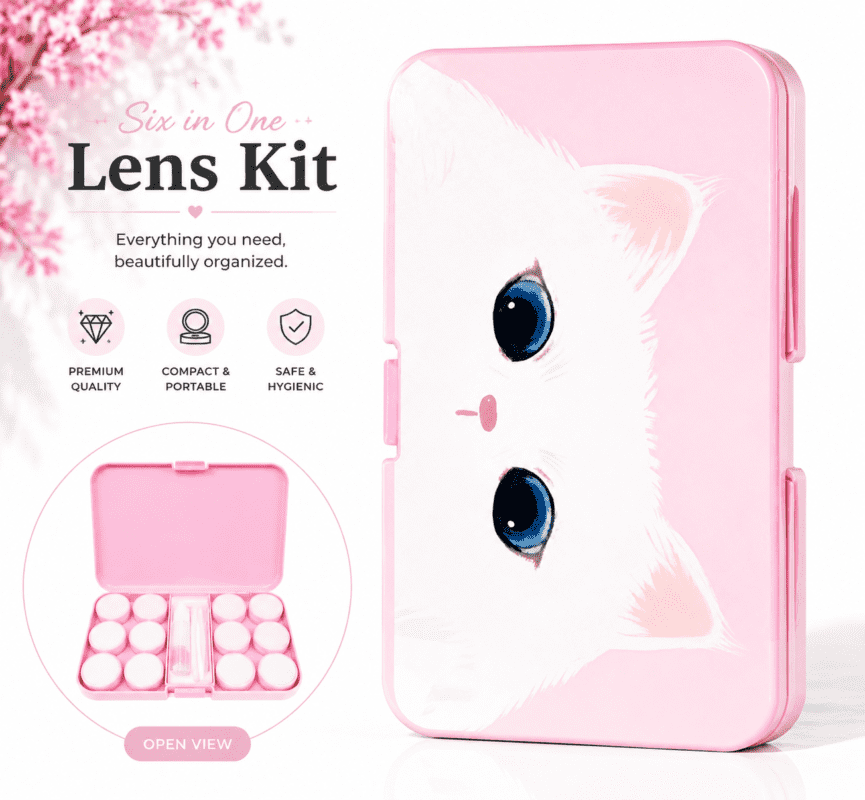 Blue Eyes Kitty 6-in-1 Premium Contact Lens Kit Box