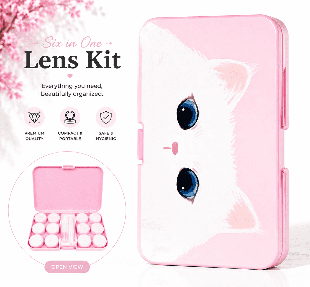 Blue Eyes Kitty 6-in-1 Premium Contact Lens Kit Box