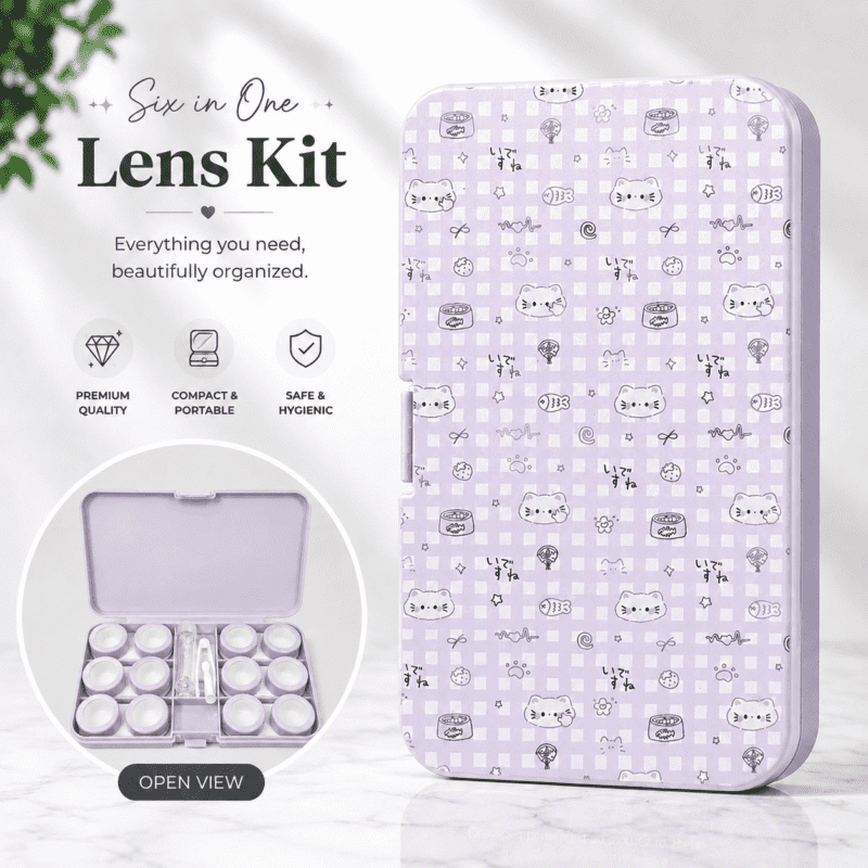 Lavender Kitty Pattern 6-in-1 Premium Contact Lens Kit Box